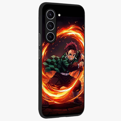 Blazing Sword Resolve Glass Case upright view showcasing dramatic warrior inspired artwork with intense visual style.