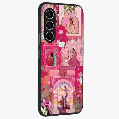 Blossoms of Rajasthan Glass Case upright view showcasing colorful floral design inspired by traditional Indian art.