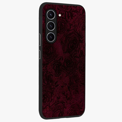 Crimson Fade Flow Glass Case upright view showcasing dynamic crimson flow artwork with stylish abstract theme.