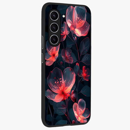 Dark Shade of Flower Glass Case upright view showcasing delicate flower artwork with rich dark floral theme.