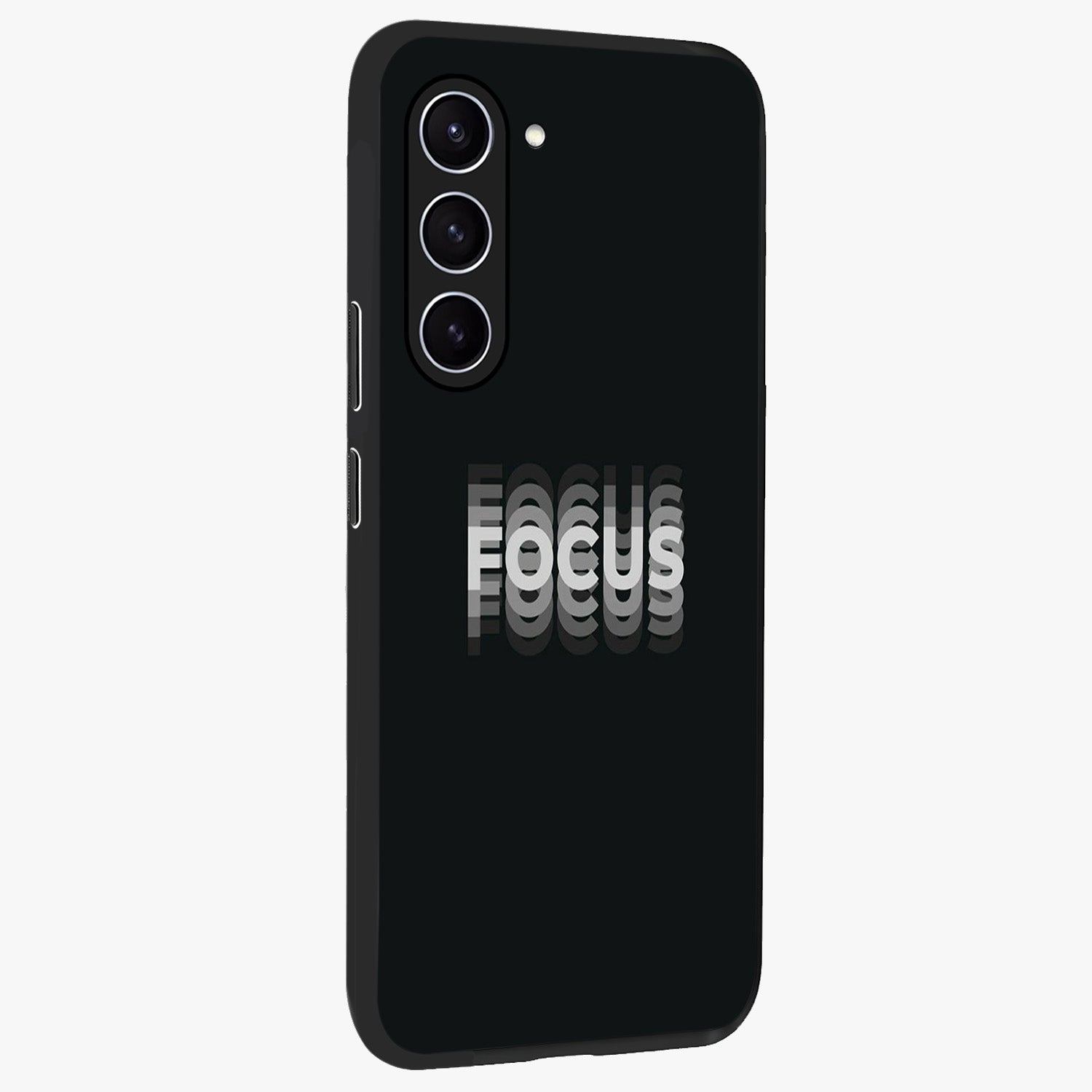 Focus Mode On Glass Case upright view showcasing strong typography statement with sleek motivational theme.