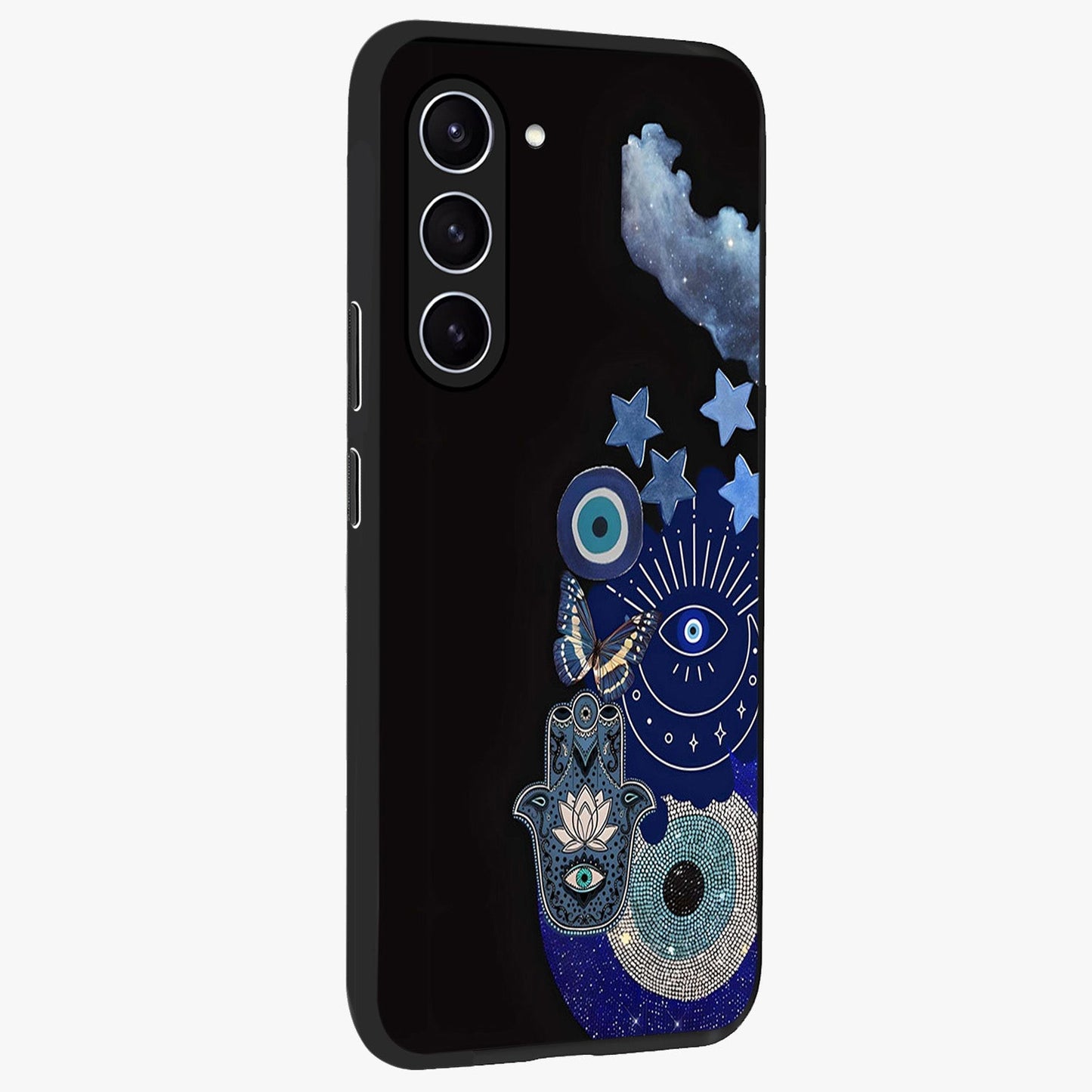 Galactic Charm Cluster Glass Case upright view showcasing glowing cosmic charm artwork with magical celestial style.