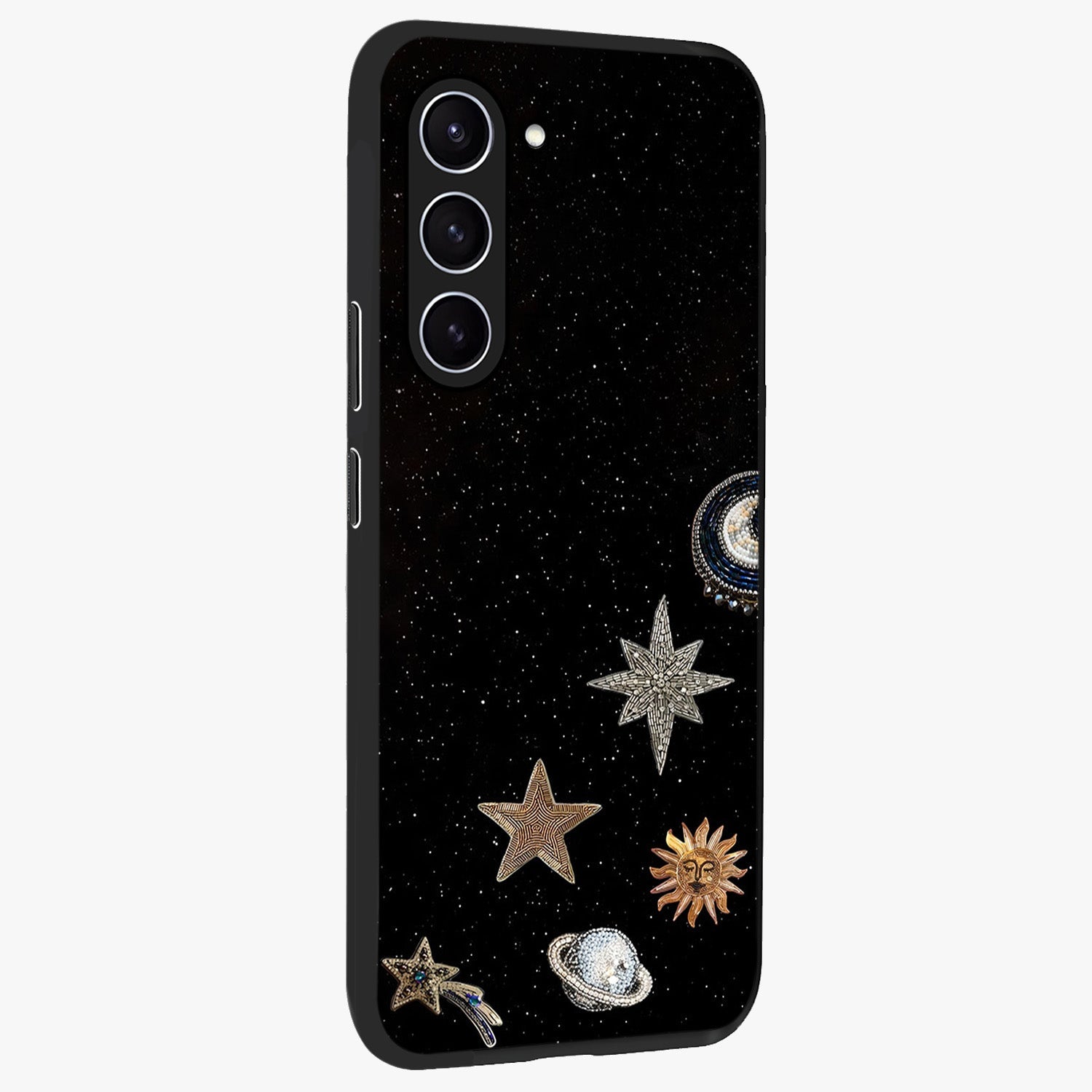 Galactic Charm Glow Glass Case upright view showcasing glowing cosmic charm artwork with magical celestial style.