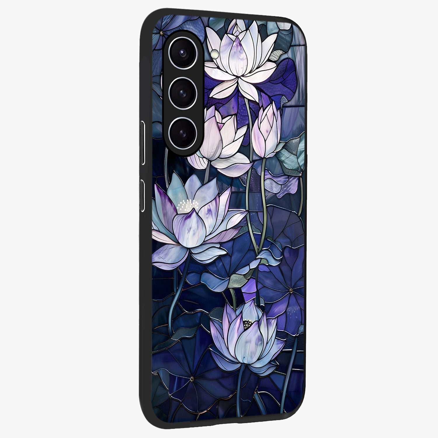 Gloss Petal Rush Glass Case upright view showcasing dynamic floral petal artwork with modern botanical theme.