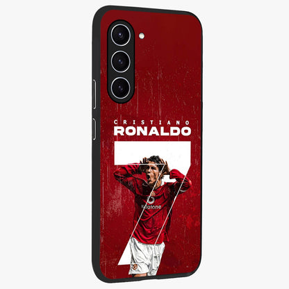 Goal Celebration Legacy Glass Case upright view showcasing dynamic football inspired artwork with victory celebration aesthetic.
