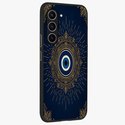 Golden Celestial Charm Glass Case upright view showcasing radiant celestial artwork with elegant golden theme.