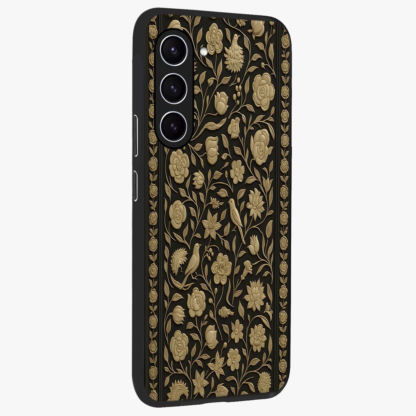Golden Evil Eye Mandala Glass Case upright view showcasing decorative evil eye mandala artwork with spiritual aesthetic style.