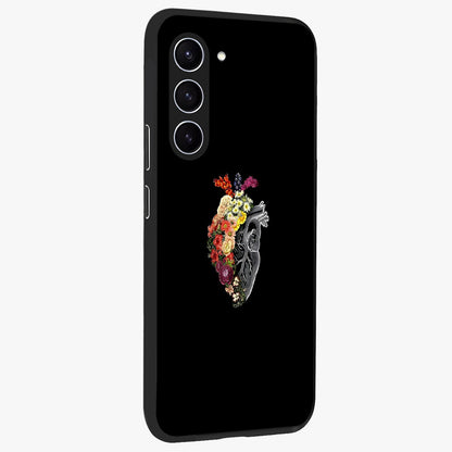 Heart With Flowers Glass Case upright view showcasing decorative heart and floral artwork with sweet romantic theme.