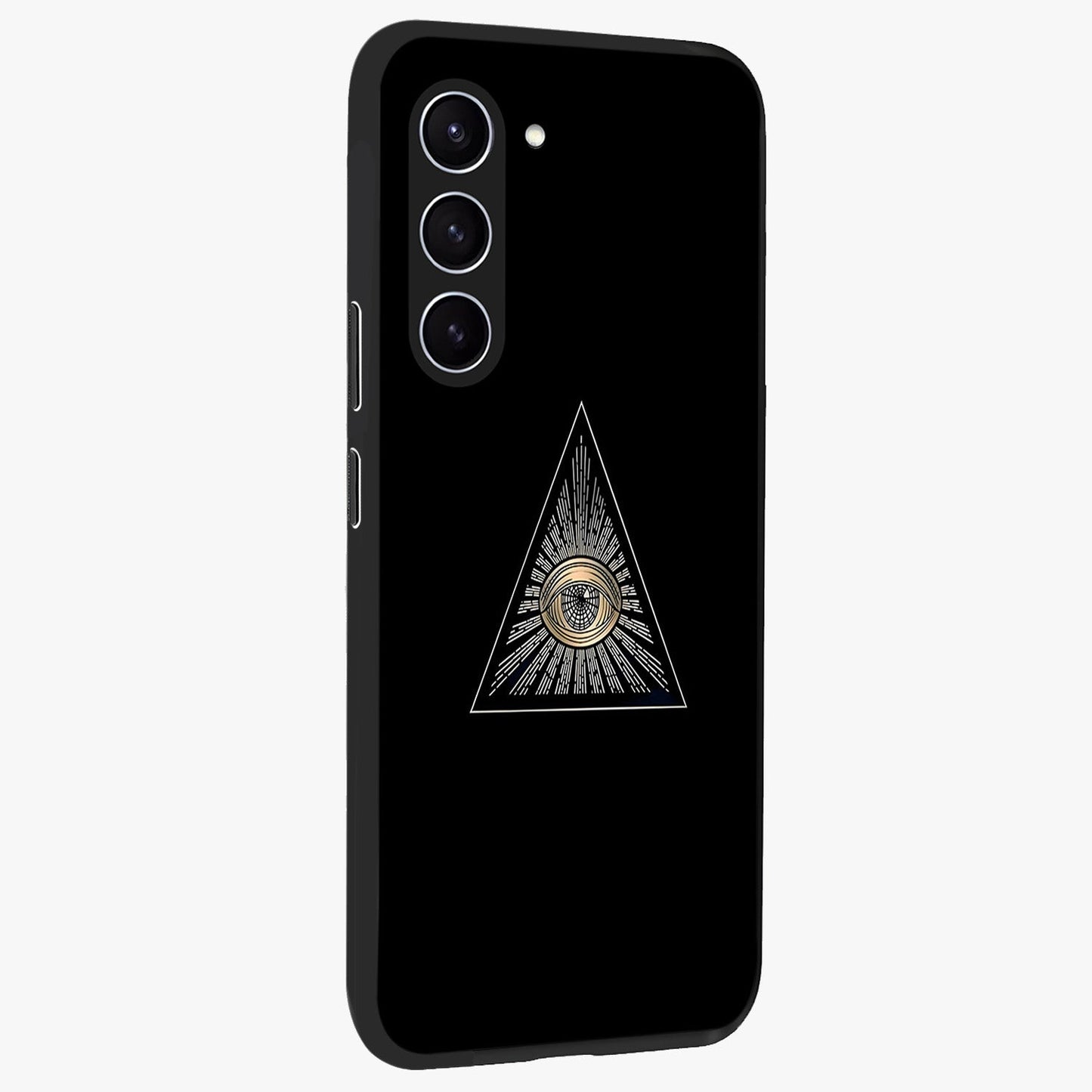 Illuminati Evil Glass Case upright view showcasing striking illuminati artwork with mysterious symbolic theme.