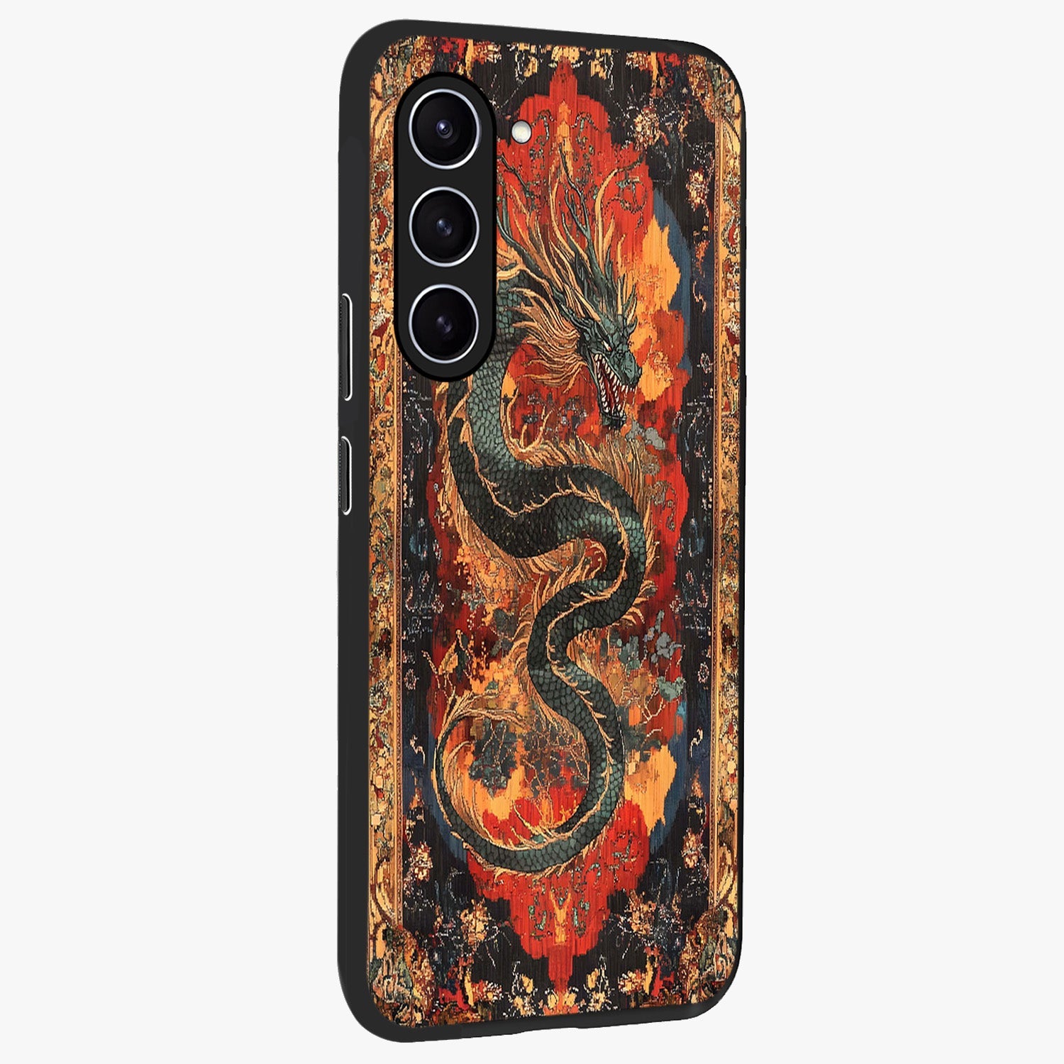 Inferno Dragon Soul Glass Case upright view showcasing intense dragon artwork with fantasy fire theme.