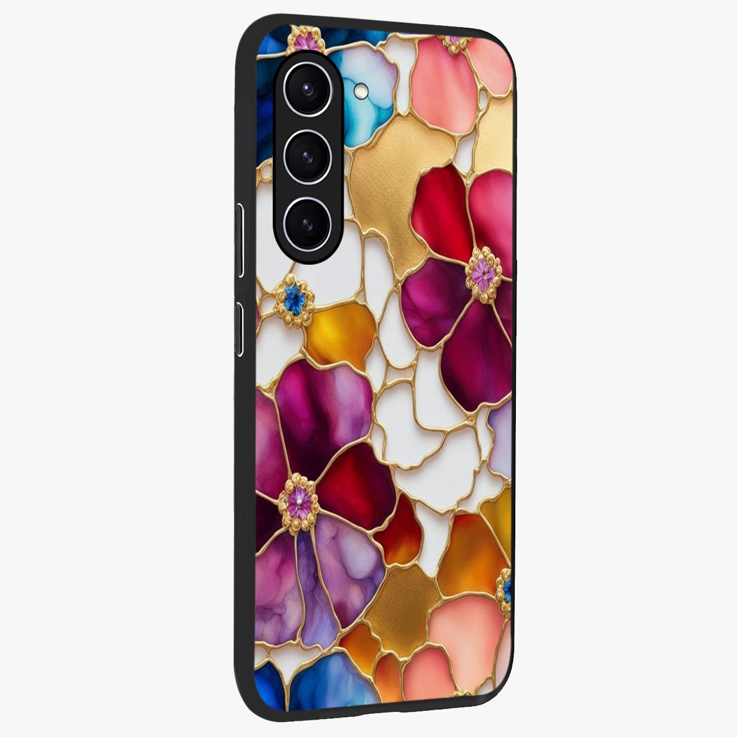 Marble Flower Pattern Glass Case upright view showcasing decorative marble flower artwork with refined style.