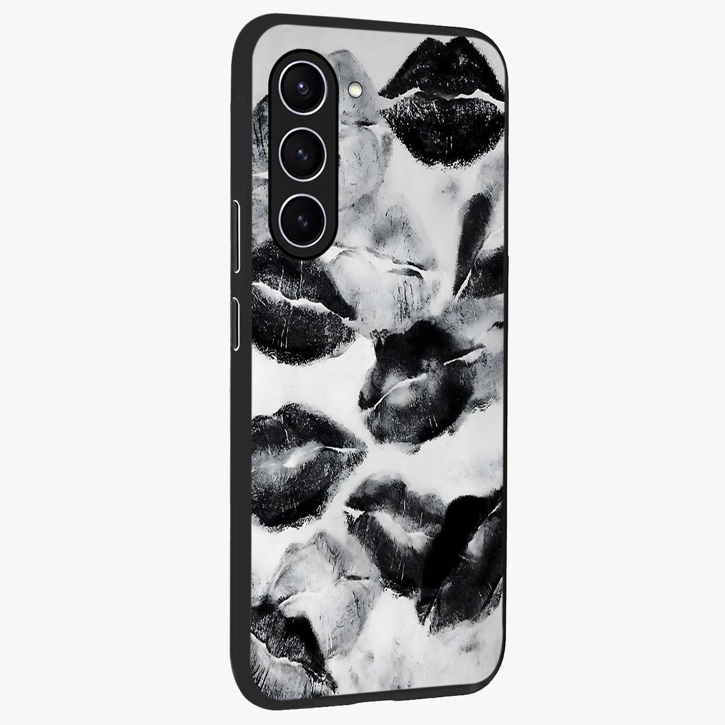 Midnight Kiss Marks Glass Case upright view showcasing stylish kiss mark artwork with trendy romantic theme.