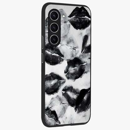 Midnight Kiss Marks Glass Case upright view showcasing stylish kiss mark artwork with trendy romantic theme.