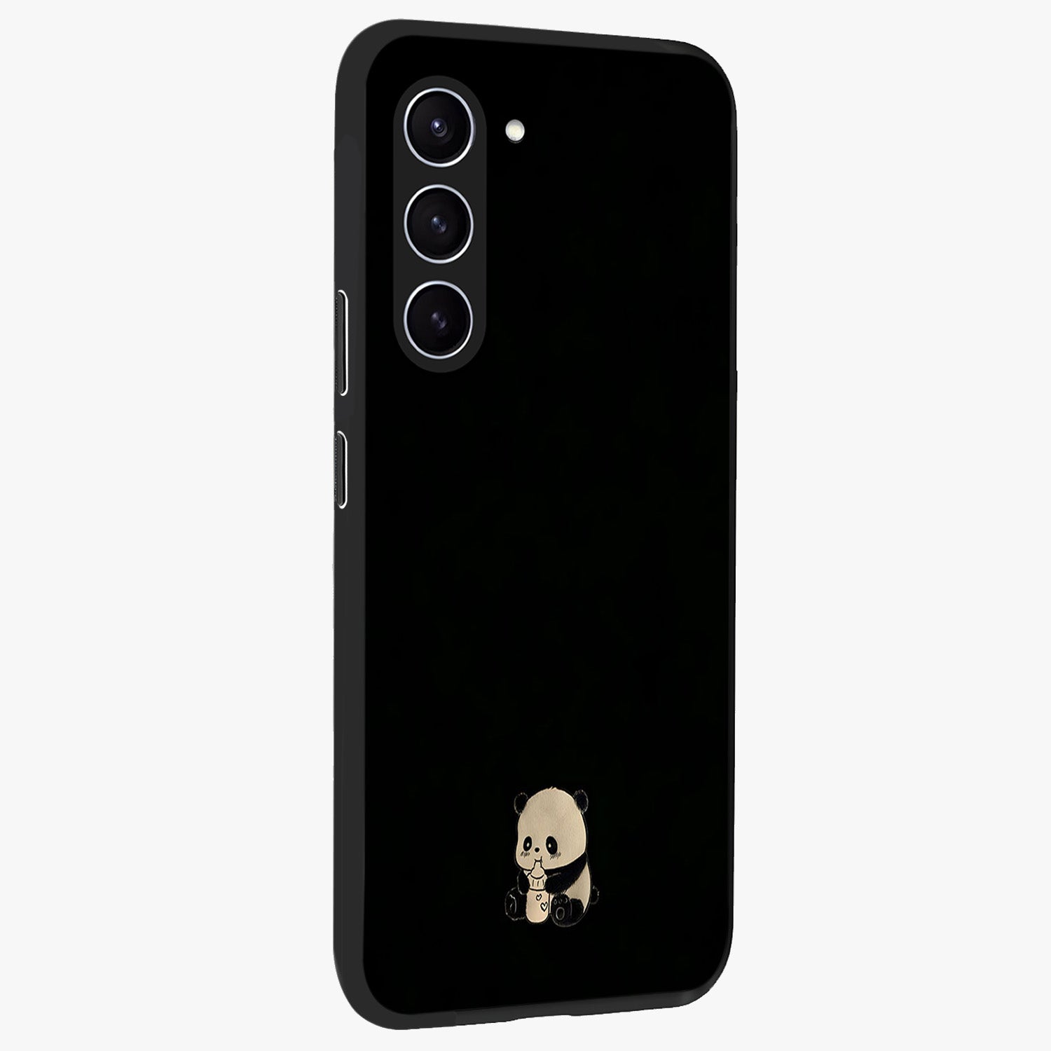 Midnight Panda Love Glass Case upright view showcasing charming panda artwork with playful romantic theme.