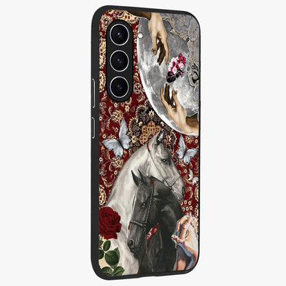 Moonlit Royal Stallion Glass Case upright view showcasing dramatic horse artwork with glowing moon themed design.