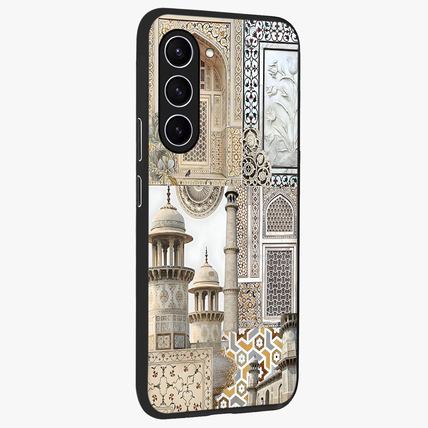 Mughal Marble Legacy Glass Case upright view showcasing ornate Mughal design with luxurious traditional theme.