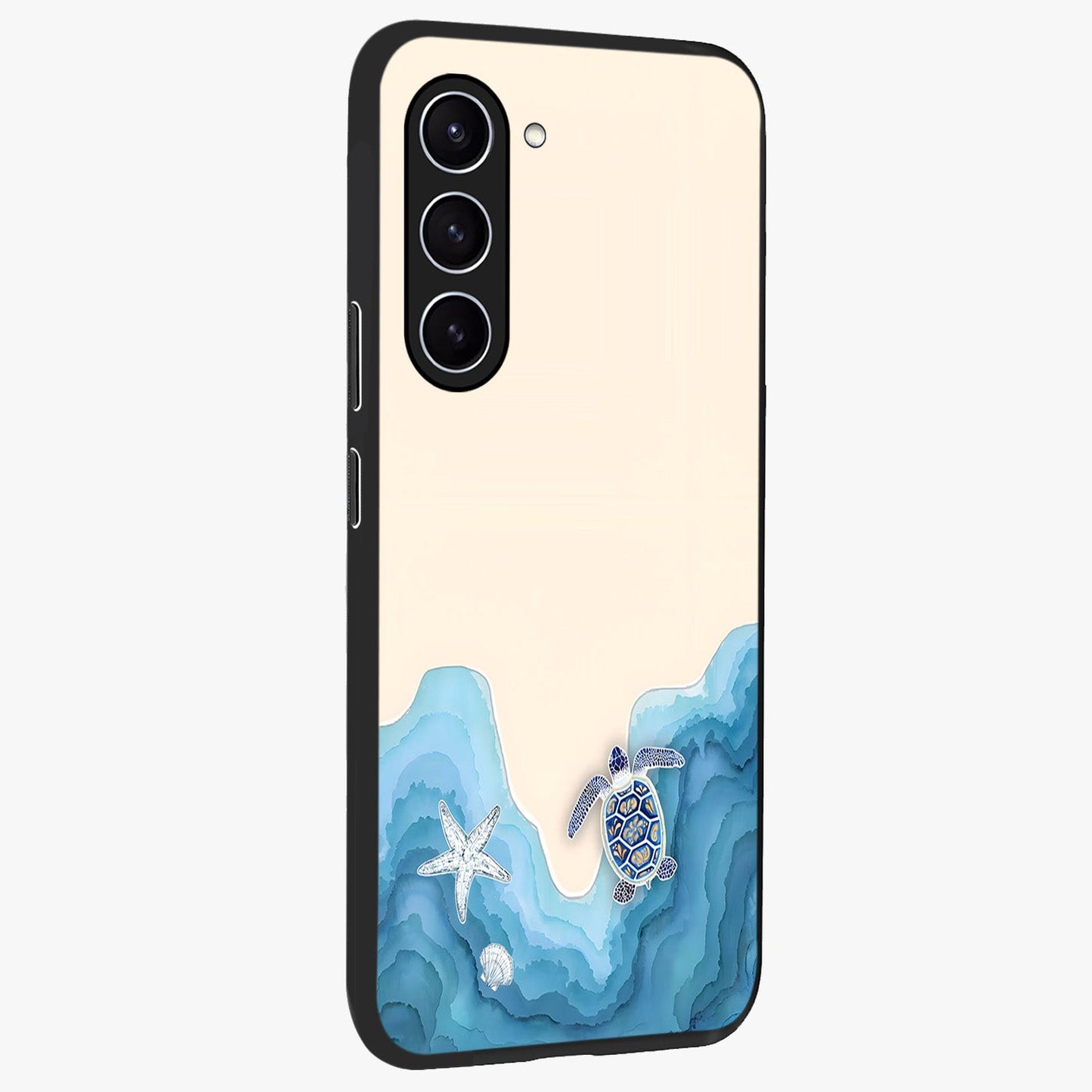 Ocean Drift Turtle Glass Case upright view showcasing calm underwater turtle artwork with nature inspired theme.