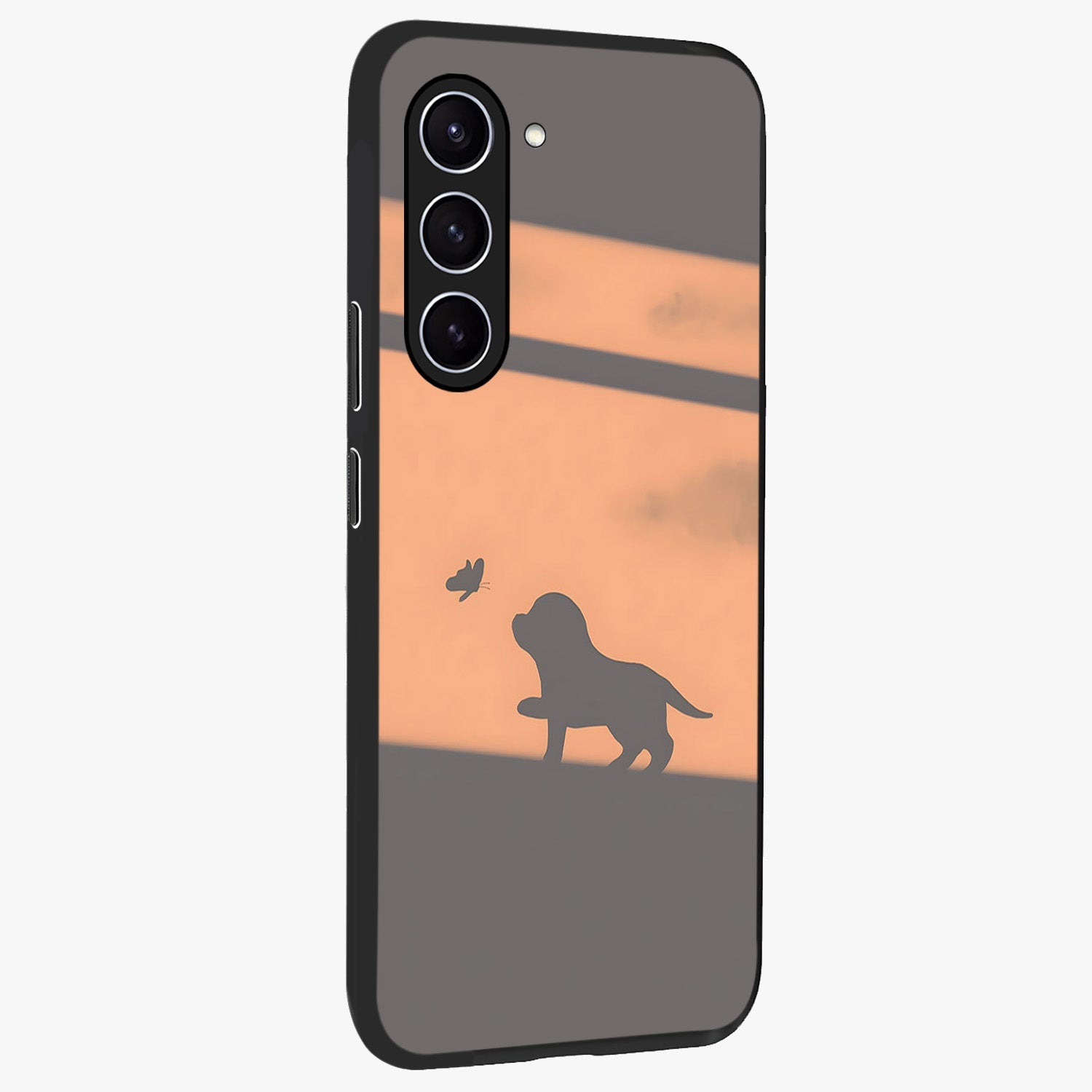Puppy Shadow Art Glass Case upright view showcasing charming puppy artwork with creative silhouette theme.