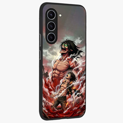 Titan Awakening Fury Glass Case upright view showcasing intense titan artwork with epic fantasy theme.