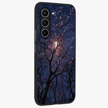 Twilight Sakura Serenade Glass Case upright view showcasing beautiful cherry blossom artwork with serene evening theme.