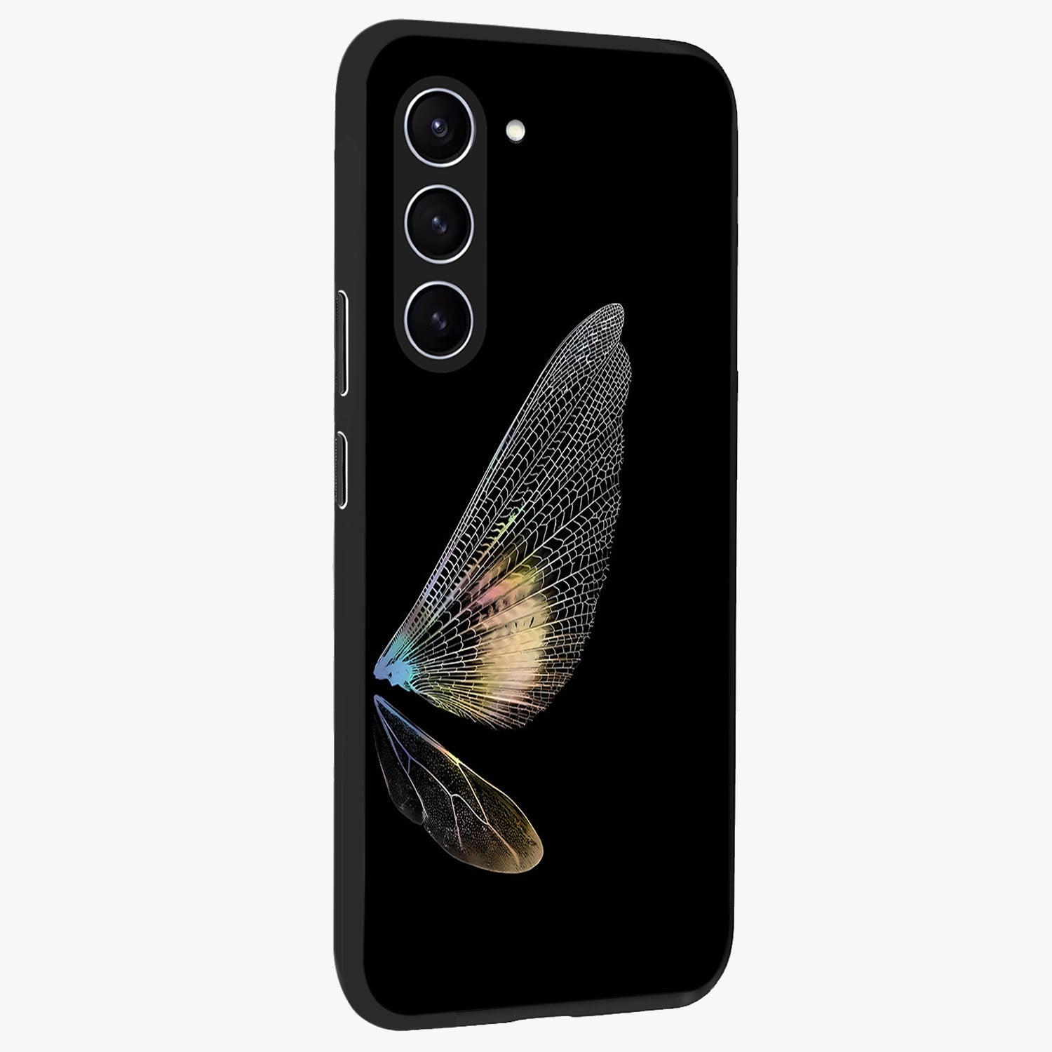Whispers Of Wings Glass Case upright view showcasing elegant wing artwork with light airy theme.