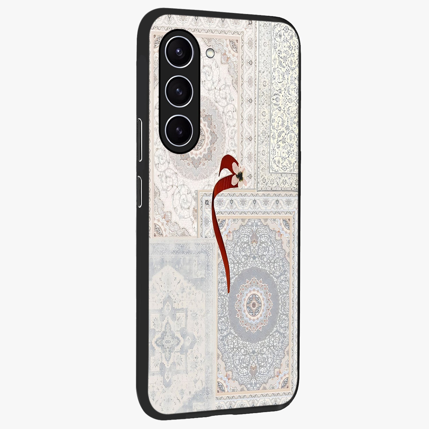 White Aesthetic Bow Glass Case upright view showcasing delicate ribbon bow artwork with cute minimalist theme.