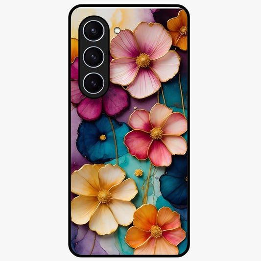Artlyn Grace Flower Pattern Glass Case showing flat back view with elegant floral pattern artwork and glossy glass finish.