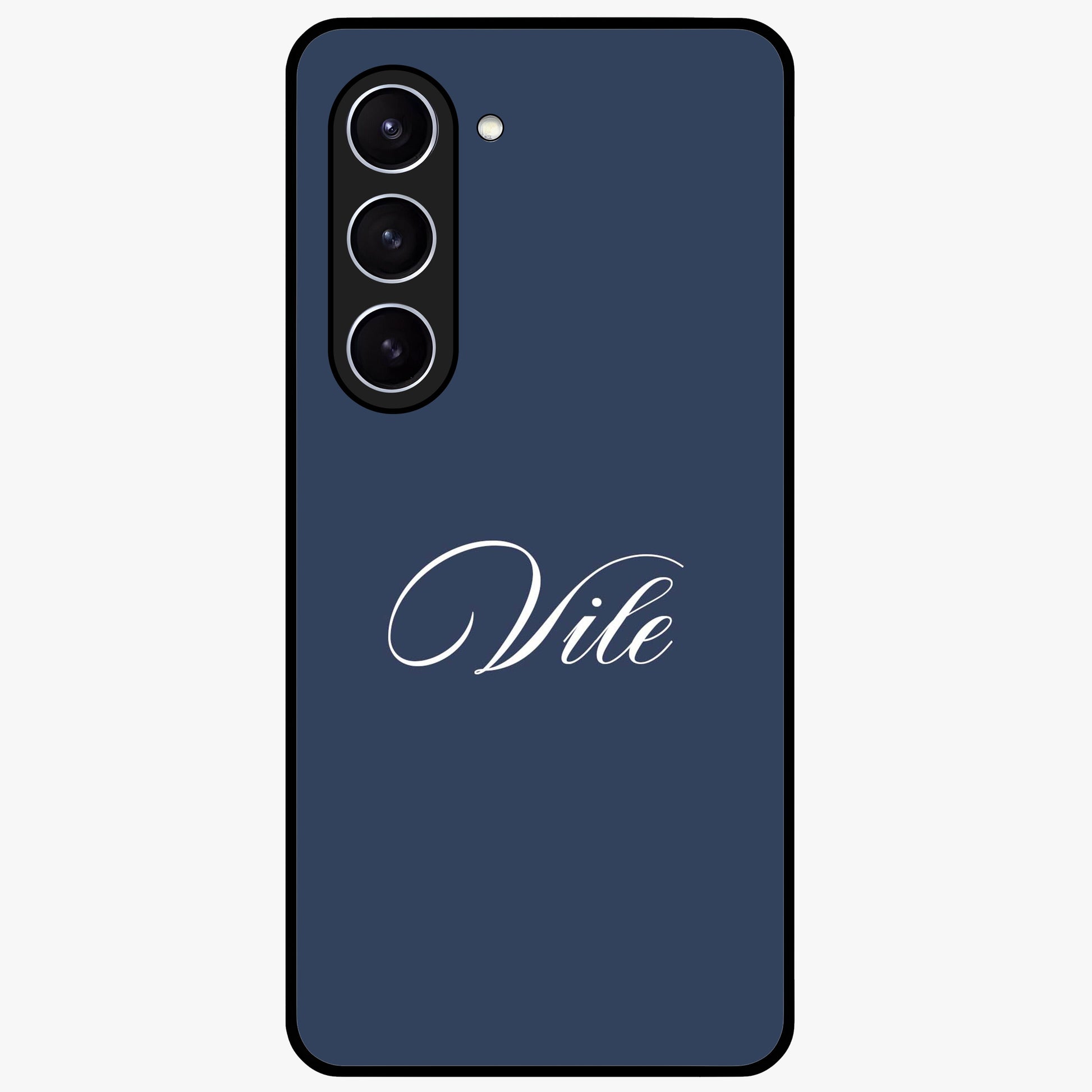 Blue Background Personalized Custom Name Glass Case showing flat back view with minimal blue background and custom name design.