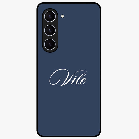 Blue Background Personalized Custom Name Glass Case showing flat back view with minimal blue background and custom name design.