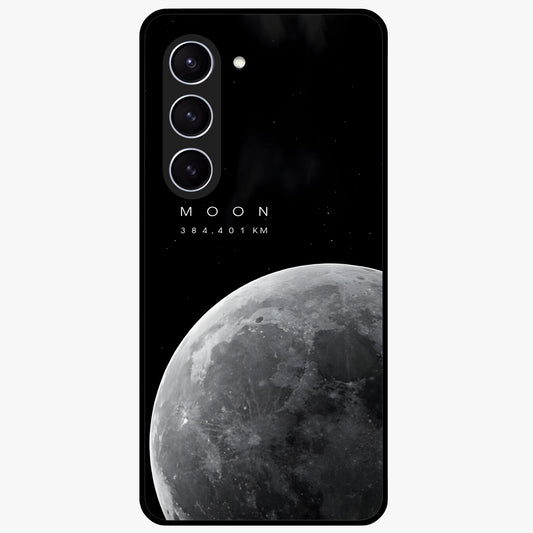 Cosmic Moon Glow Glass Case showing flat back view with glowing moon artwork and glossy glass finish.