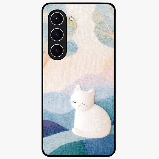 Cotton Dream Cat Glass Case showing flat back view with soft dreamy cat artwork and glossy glass finish.