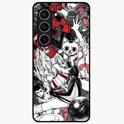 Crimson Chaos Panel Glass Case showing flat back view with bold crimson abstract artwork and glossy glass finish.