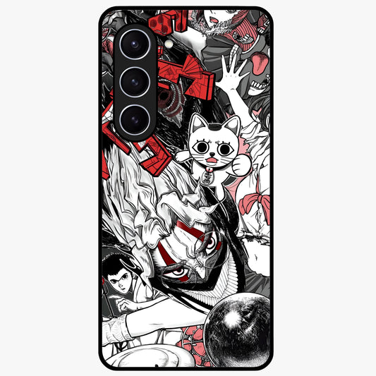Crimson Chaos Panel Glass Case showing flat back view with bold crimson abstract artwork and glossy glass finish.