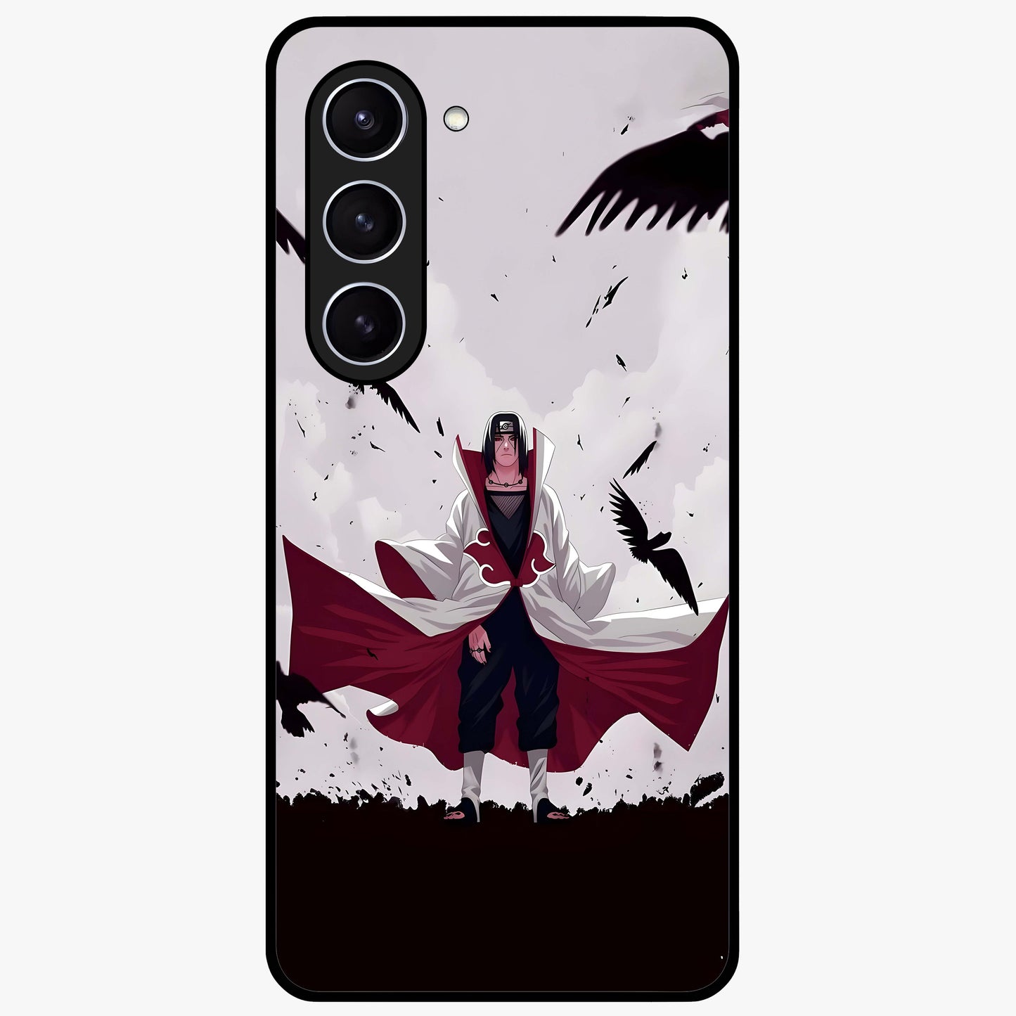 Crimson Crow Ascension Glass Case showing flat back view with mystical crow artwork and glossy glass finish.