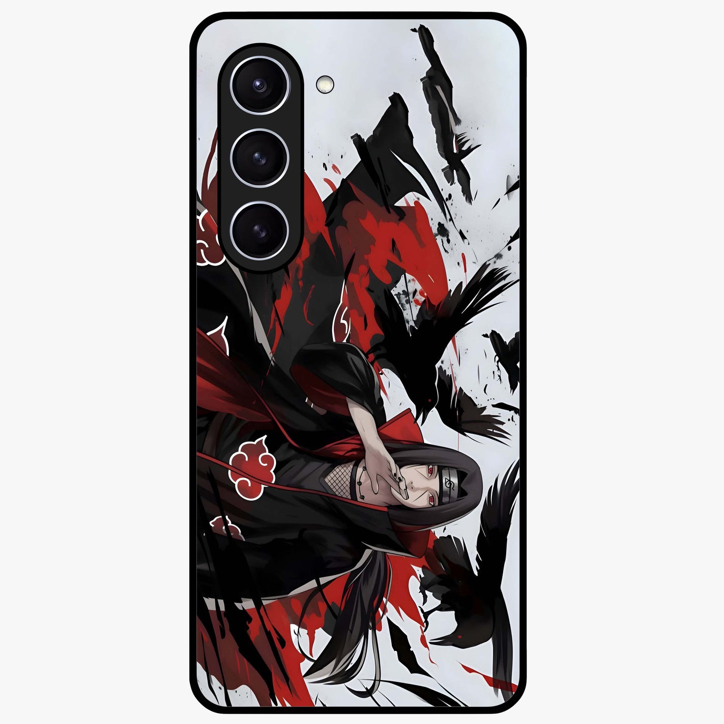Crimson Crow Illusion Glass Case showing flat back view with artistic crow illusion artwork and glossy glass finish.