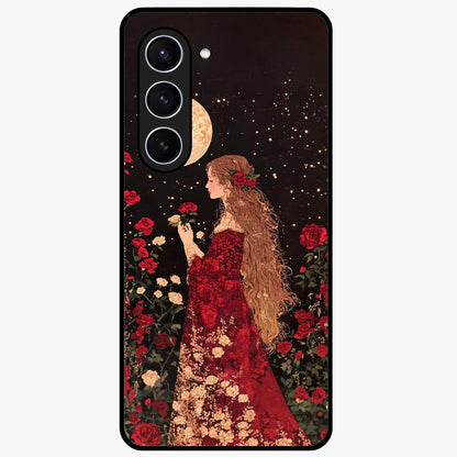 Crimson Dreams Glass Case showing flat back view with dreamy crimson artwork and glossy glass finish.