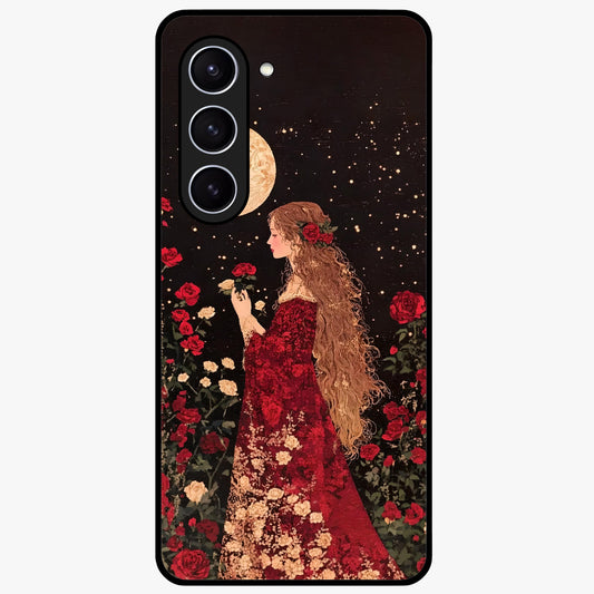 Crimson Dreams Glass Case showing flat back view with dreamy crimson artwork and glossy glass finish.