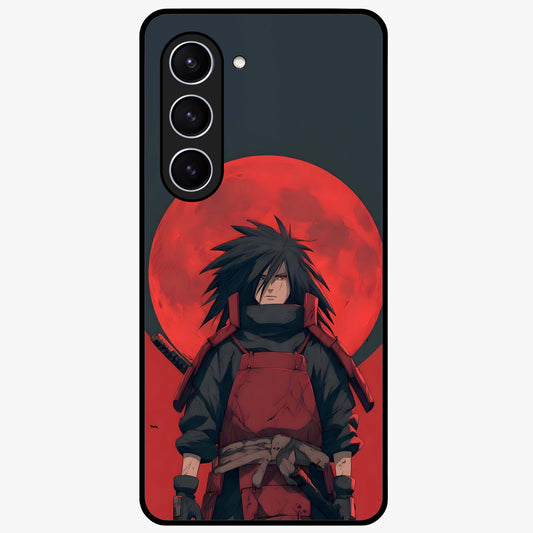 Crimson Moon Warlord Glass Case showing flat back view with mystical moon warrior artwork and glossy glass finish.