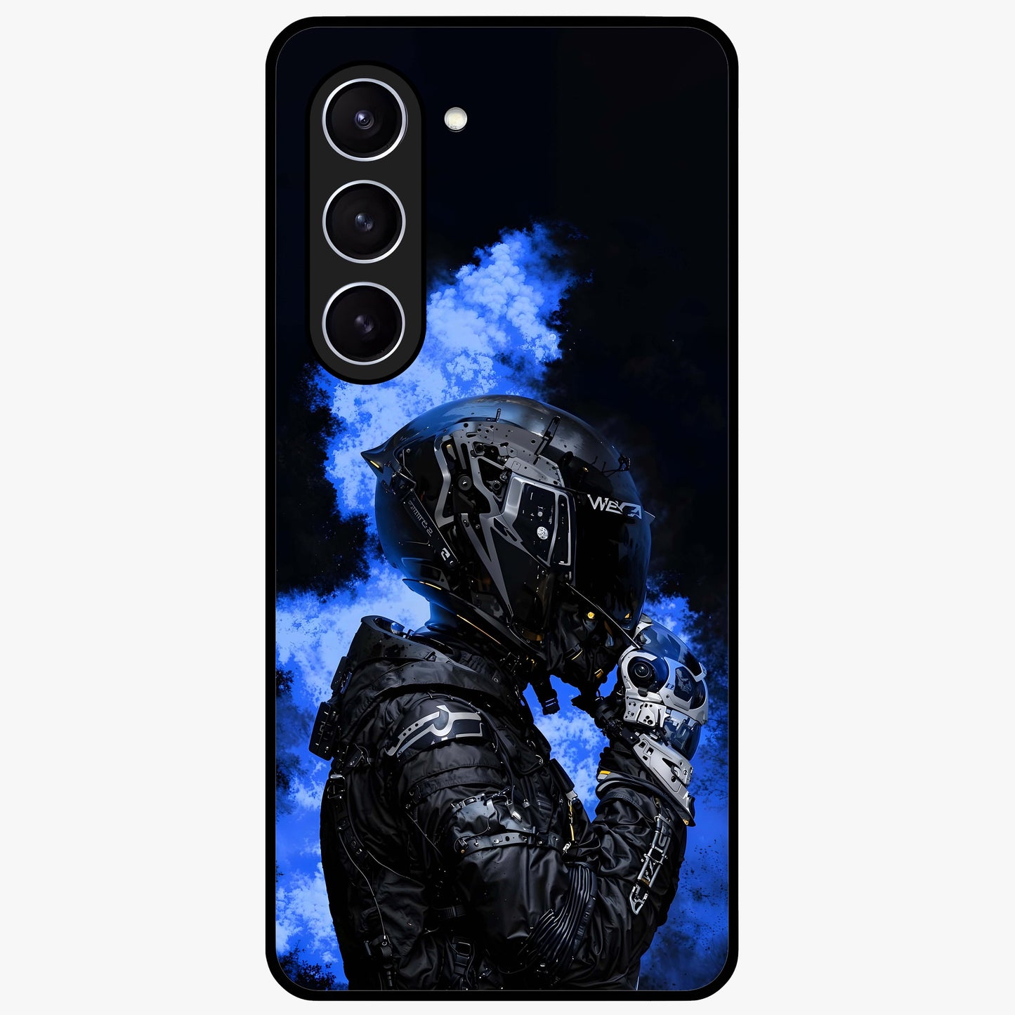 Cyber Sentinel Protocol Glass Case showing flat back view with futuristic cyber themed artwork and glossy glass finish.