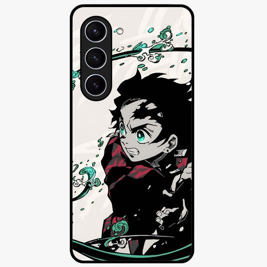Demon Slayer Glass Case showing flat back view with bold anime inspired artwork and glossy glass finish.