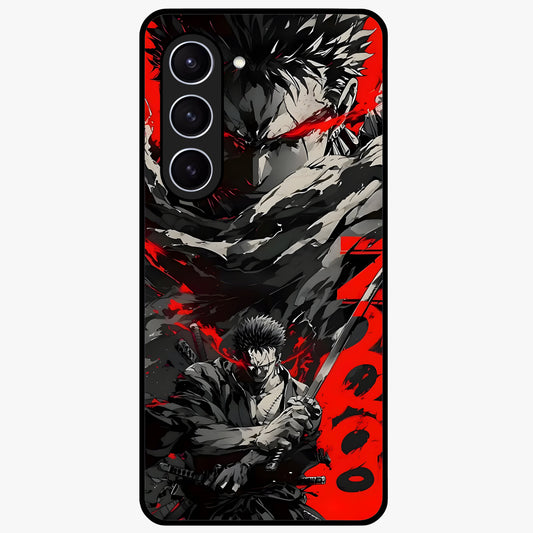 Demon Sword Resolve Glass Case showing flat back view with fierce sword warrior artwork and glossy glass finish.