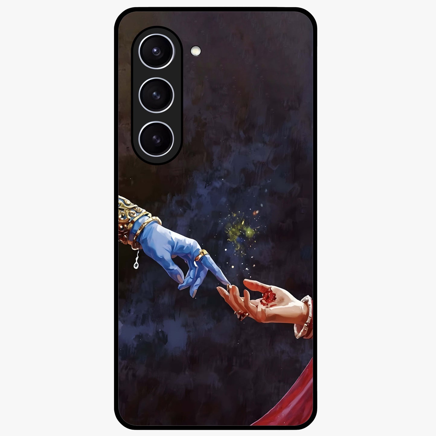 Divine Touch Eternal Glass Case showing flat back view with spiritual themed artwork and glossy glass finish.