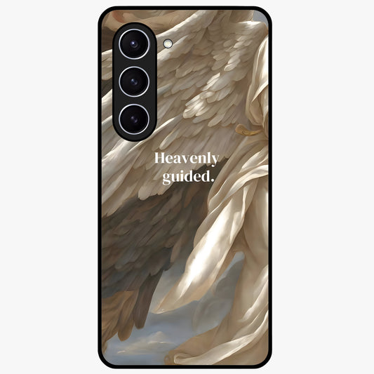 Divine Winged Grace Glass Case showing flat back view with elegant wing inspired artwork and glossy glass finish.