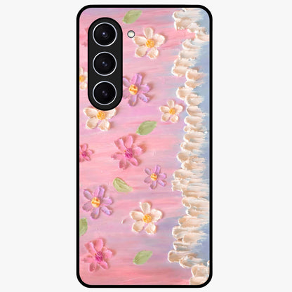 Dreamy Painted Garden Glass Case showing flat back view with artistic painted floral garden artwork and glossy glass finish.