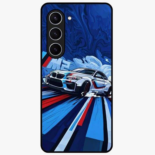 Drift Power Rush Glass Case showing flat back view with dynamic racing inspired artwork and glossy glass finish.