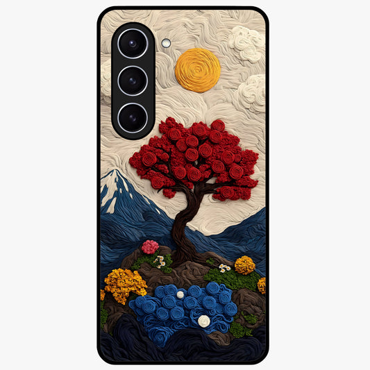 Eternal Nature Tapestry Glass Case showing flat back view with intricate nature tapestry artwork and glossy glass finish.