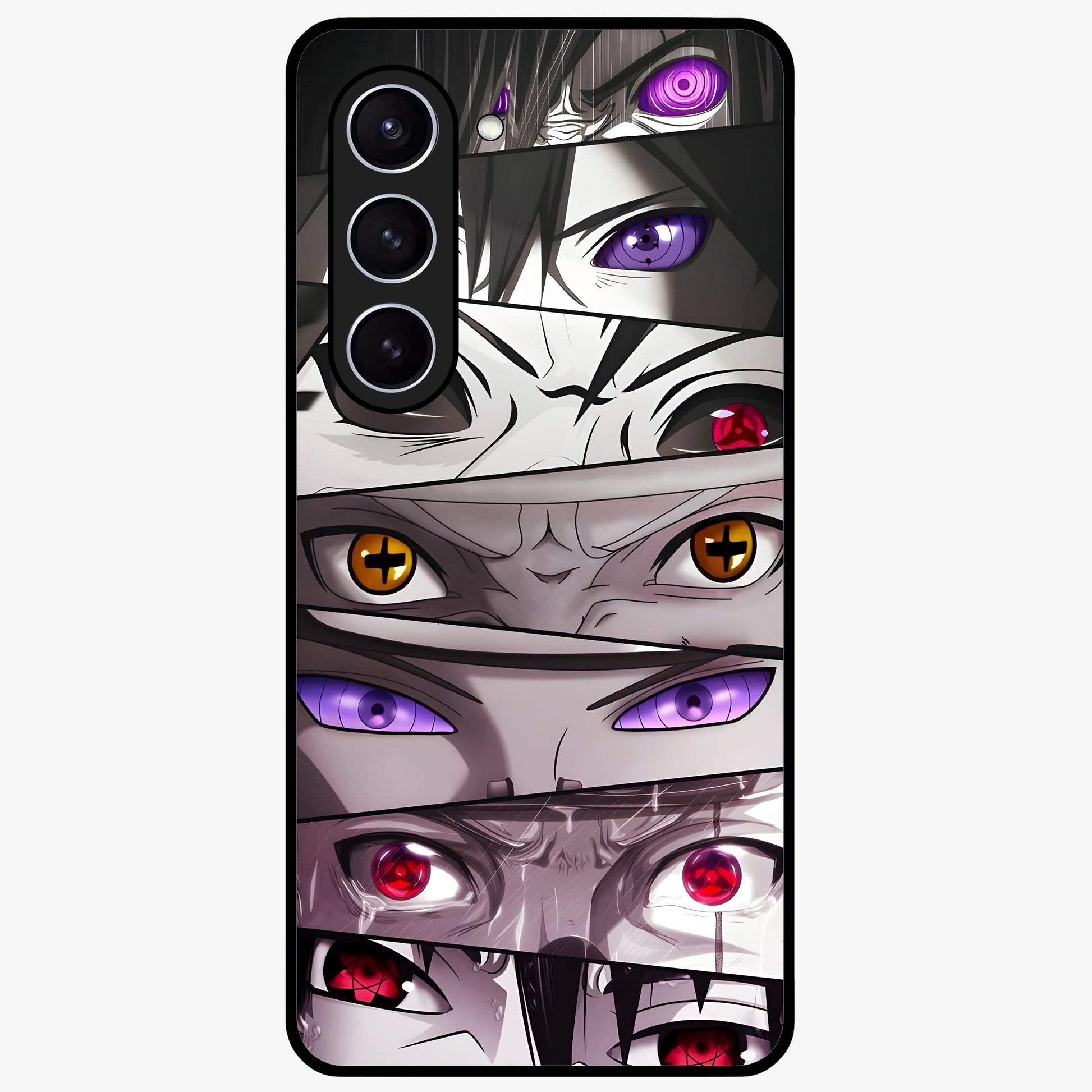Eyes of Destiny Glass Case showing flat back view with striking eye themed artwork and glossy glass finish.