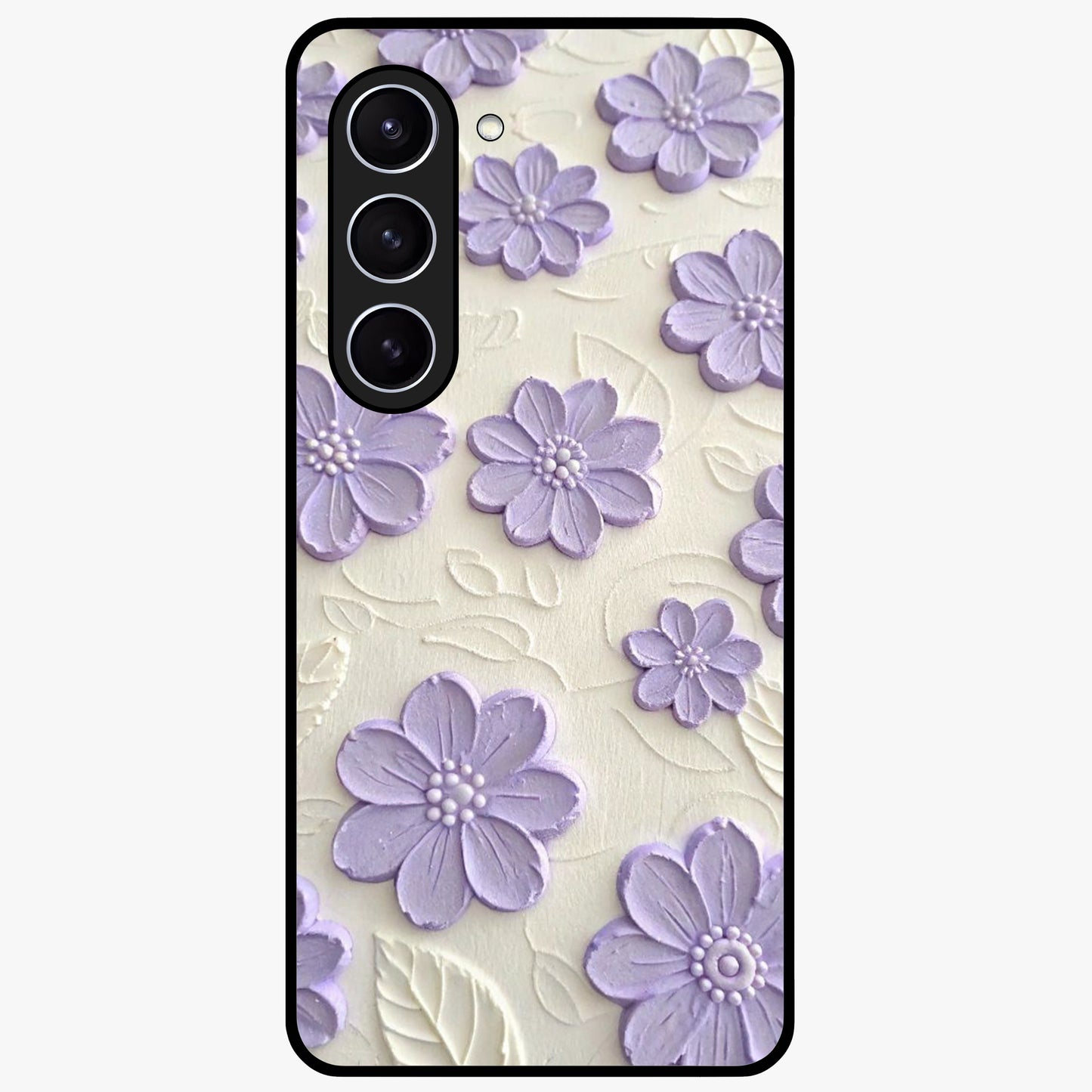Floral Wall Art With Purple Flowers Glass Case showing flat back view with purple flower artwork and glossy glass finish.