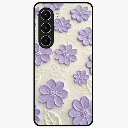 Floral Wall Art With Purple Flowers Glass Case showing flat back view with purple flower artwork and glossy glass finish.