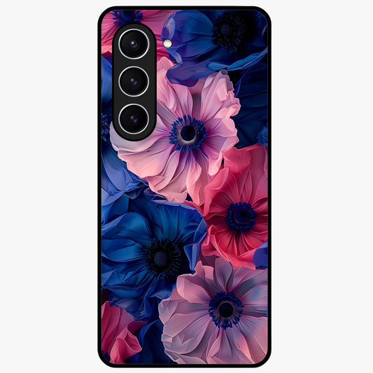 Flower Paper Art Pattern Glass Case showing flat back view with paper cut style floral artwork and glossy glass finish.